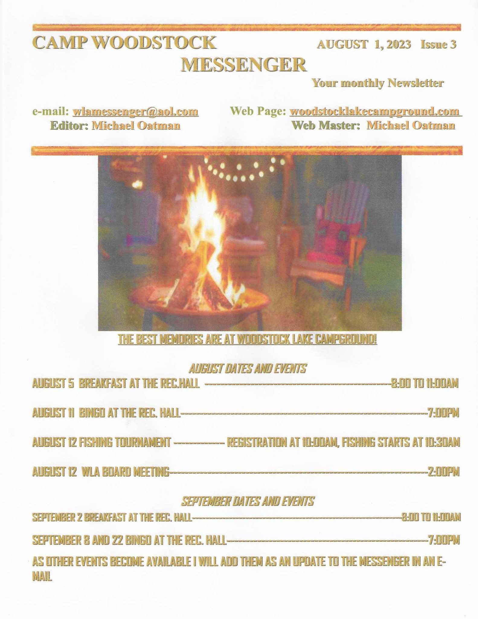 CAMP WOODSTOCK LAKE MESSENGER Woodstock Lake Camp Ground